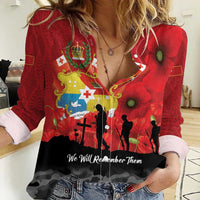 Tonga ANZAC Day Women Casual Shirt Ngatu Pattern We Will Remember Them