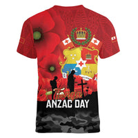 Tonga ANZAC Day Women V-Neck T-Shirt Ngatu Pattern We Will Remember Them