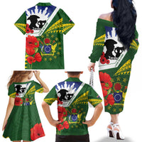 Cook Islands ANZAC Day Family Matching Off The Shoulder Long Sleeve Dress and Hawaiian Shirt Last Post Lest We Forget LT14 - Polynesian Pride