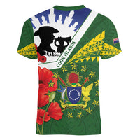 Cook Islands ANZAC Day Women V-Neck T-Shirt Last Post Lest We Forget