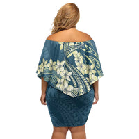 Cyan Polynesia Hammerhead Shark Tattoo With Plumeria Lei Family Matching Off Shoulder Short Dress and Hawaiian Shirt LT14 - Polynesian Pride