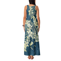 Cyan Polynesia Hammerhead Shark Tattoo With Plumeria Lei Family Matching Tank Maxi Dress and Hawaiian Shirt LT14 - Polynesian Pride