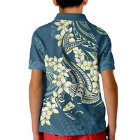 Cyan Polynesia Hammerhead Shark Tattoo With Plumeria Lei Kid Polo Shirt