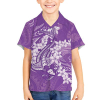 Purple Polynesia Hammerhead Shark Tattoo With Plumeria Lei Family Matching Long Sleeve Bodycon Dress and Hawaiian Shirt LT14 Son's Shirt Purple - Polynesian Pride
