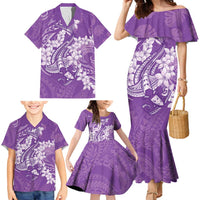 Purple Polynesia Hammerhead Shark Tattoo With Plumeria Lei Family Matching Mermaid Dress and Hawaiian Shirt LT14 - Polynesian Pride