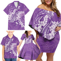 Purple Polynesia Hammerhead Shark Tattoo With Plumeria Lei Family Matching Off Shoulder Short Dress and Hawaiian Shirt LT14 - Polynesian Pride