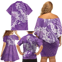 Purple Polynesia Hammerhead Shark Tattoo With Plumeria Lei Family Matching Off Shoulder Short Dress and Hawaiian Shirt LT14 - Polynesian Pride