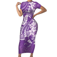 Purple Polynesia Hammerhead Shark Tattoo With Plumeria Lei Family Matching Short Sleeve Bodycon Dress and Hawaiian Shirt LT14 Mom's Dress Purple - Polynesian Pride
