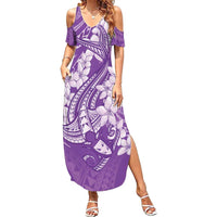 Purple Polynesia Hammerhead Shark Tattoo With Plumeria Lei Family Matching Summer Maxi Dress and Hawaiian Shirt LT14 Mom's Dress Purple - Polynesian Pride