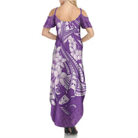 Purple Polynesia Hammerhead Shark Tattoo With Plumeria Lei Family Matching Summer Maxi Dress and Hawaiian Shirt LT14 - Polynesian Pride