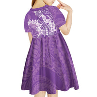 Purple Polynesia Hammerhead Shark Tattoo With Plumeria Lei Kid Short Sleeve Dress