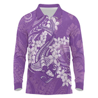 Purple Polynesia Hammerhead Shark Tattoo With Plumeria Lei Long Sleeve Polo Shirt