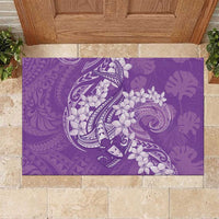Purple Polynesia Hammerhead Shark Tattoo With Plumeria Lei Rubber Doormat