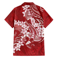 Red Polynesia Hammerhead Shark Tattoo With Plumeria Lei Family Matching Off The Shoulder Long Sleeve Dress and Hawaiian Shirt LT14 - Polynesian Pride