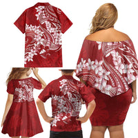 Red Polynesia Hammerhead Shark Tattoo With Plumeria Lei Family Matching Off Shoulder Short Dress and Hawaiian Shirt LT14 - Polynesian Pride