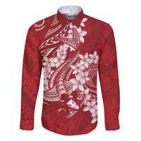 Red Polynesia Hammerhead Shark Tattoo With Plumeria Lei Family Matching Puletasi and Hawaiian Shirt
