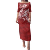 Red Polynesia Hammerhead Shark Tattoo With Plumeria Lei Family Matching Puletasi and Hawaiian Shirt