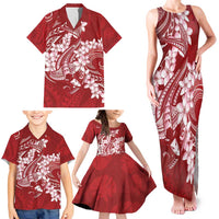 Red Polynesia Hammerhead Shark Tattoo With Plumeria Lei Family Matching Tank Maxi Dress and Hawaiian Shirt LT14 - Polynesian Pride