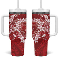 Red Polynesia Hammerhead Shark Tattoo With Plumeria Lei Tumbler With Handle LT14 One Size: 40 oz Red - Polynesian Pride