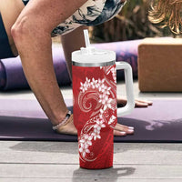 Red Polynesia Hammerhead Shark Tattoo With Plumeria Lei Tumbler With Handle LT14 - Polynesian Pride