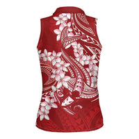 Red Polynesia Hammerhead Shark Tattoo With Plumeria Lei Women Sleeveless Polo Shirt