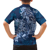 Navy Blue Polynesia Hammerhead Shark Tattoo With Plumeria Lei Family Matching Long Sleeve Bodycon Dress and Hawaiian Shirt LT14 - Polynesian Pride