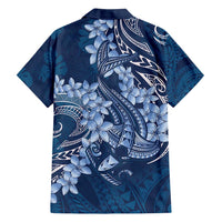Navy Blue Polynesia Hammerhead Shark Tattoo With Plumeria Lei Family Matching Off Shoulder Maxi Dress and Hawaiian Shirt LT14 - Polynesian Pride