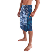 Navy Blue Polynesia Hammerhead Shark Tattoo With Plumeria Lei Lavalava