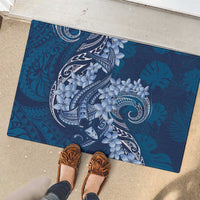 Navy Blue Polynesia Hammerhead Shark Tattoo With Plumeria Lei Rubber Doormat