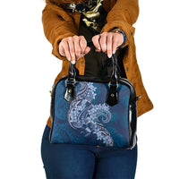 Navy Blue Polynesia Hammerhead Shark Tattoo With Plumeria Lei Shoulder Handbag