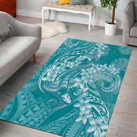 Teal Polynesia Hammerhead Shark Tattoo With Plumeria Lei Area Rug