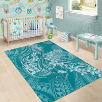 Teal Polynesia Hammerhead Shark Tattoo With Plumeria Lei Area Rug