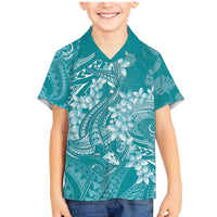 Teal Polynesia Hammerhead Shark Tattoo With Plumeria Lei Family Matching Mermaid Dress and Hawaiian Shirt LT14 Son's Shirt Teal - Polynesian Pride