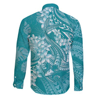Teal Polynesia Hammerhead Shark Tattoo With Plumeria Lei Family Matching Off Shoulder Short Dress and Hawaiian Shirt LT14 - Polynesian Pride