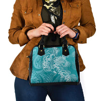 Teal Polynesia Hammerhead Shark Tattoo With Plumeria Lei Shoulder Handbag
