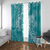 Teal Polynesia Hammerhead Shark Tattoo With Plumeria Lei Window Curtain