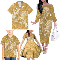 Yellow Polynesia Hammerhead Shark Tattoo With Plumeria Lei Family Matching Off The Shoulder Long Sleeve Dress and Hawaiian Shirt LT14 - Polynesian Pride