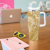 Yellow Polynesia Hammerhead Shark Tattoo With Plumeria Lei Tumbler With Handle LT14 - Polynesian Pride