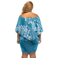 Blue Polynesia Hammerhead Shark Tattoo With Plumeria Lei Family Matching Off Shoulder Short Dress and Hawaiian Shirt LT14 - Polynesian Pride