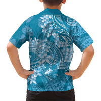 Blue Polynesia Hammerhead Shark Tattoo With Plumeria Lei Family Matching Tank Maxi Dress and Hawaiian Shirt LT14 - Polynesian Pride