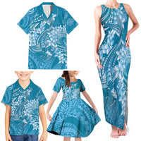 Blue Polynesia Hammerhead Shark Tattoo With Plumeria Lei Family Matching Tank Maxi Dress and Hawaiian Shirt LT14 - Polynesian Pride