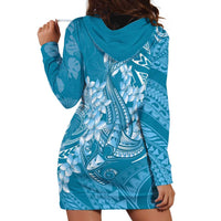 Blue Polynesia Hammerhead Shark Tattoo With Plumeria Lei Hoodie Dress