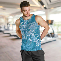 Blue Polynesia Hammerhead Shark Tattoo With Plumeria Lei Men Tank Top