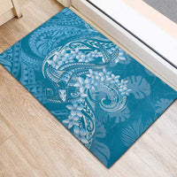 Blue Polynesia Hammerhead Shark Tattoo With Plumeria Lei Rubber Doormat