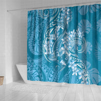 Blue Polynesia Hammerhead Shark Tattoo With Plumeria Lei Shower Curtain