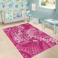 Pink Polynesia Hammerhead Shark Tattoo With Plumeria Lei Area Rug LT14 - Polynesian Pride