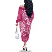 Pink Polynesia Hammerhead Shark Tattoo With Plumeria Lei Family Matching Off The Shoulder Long Sleeve Dress and Hawaiian Shirt LT14 - Polynesian Pride