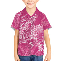 Pink Polynesia Hammerhead Shark Tattoo With Plumeria Lei Family Matching Off Shoulder Maxi Dress and Hawaiian Shirt LT14 Son's Shirt Pink - Polynesian Pride