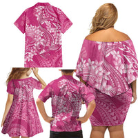 Pink Polynesia Hammerhead Shark Tattoo With Plumeria Lei Family Matching Off Shoulder Short Dress and Hawaiian Shirt LT14 - Polynesian Pride