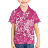 Pink Polynesia Hammerhead Shark Tattoo With Plumeria Lei Family Matching Short Sleeve Bodycon Dress and Hawaiian Shirt LT14 Son's Shirt Pink - Polynesian Pride